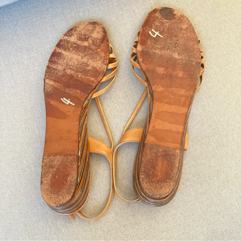 Amalfi by Rangoni Italian Leather Strappy Wedge Sandals Tan Size 8.5N